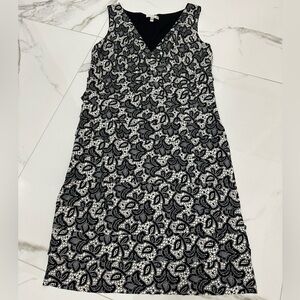 LONDON TIMES COLLECTION Black & White Lacey Print Midi Dress, Sz. 16